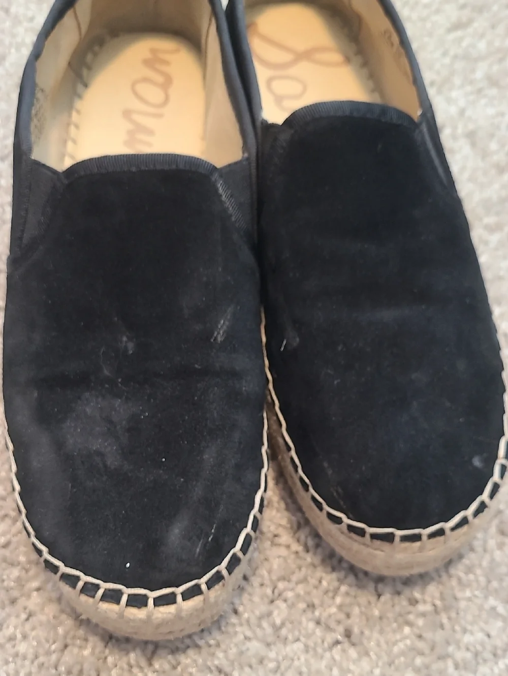 GUC Sam Edelman Carrin Espadrille Straw Black Suede Slip-ons Women's Sz 8.5M